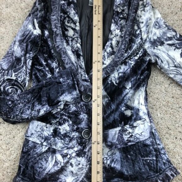 ALBERTO Makali Women’s Small Jacket Ruffled Laced Soft Two Button Floral BLK WH - Picture 6 of 8